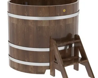 фото Купель для бани из сращенной лиственницы угловая 1,03х1,03 (мореная, Н = 1,0 м)