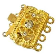 фото Застежка для бус "прямоугольник" 13 х 19 мм 4 нити со стразами (золото)