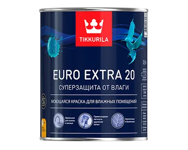 фото Краска акриловая Tikkurila Euro Extra 20 влагостойкая моющаяся полуматовая белый 0.9 л