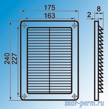 Фото №1 Решетка вентиляционная 175х240 без рамки, с москитной сеткой