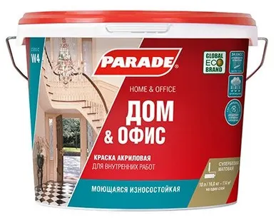 фото Краска акриловая Parade Classic W4 Дом & Офис матовая белый 10 кг