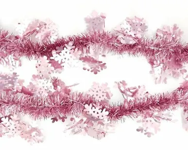 фото Мишура Снежинки розовая 11 см х 2 м