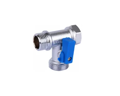 фото Кран проходной шаровой Stout 1/2"н.р.*3/4"н.р.*1/2"в.р. (ручка флажок)