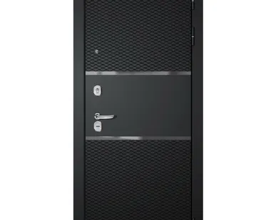 фото дверь входная Диамант чёрный муар зеркало белый 970мм правая