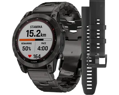 фото Часы Garmin Fenix 7 Sapphire Solar титановый угольно-серый DLC с угольно-серым титановым DLC браслетом
