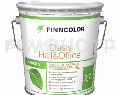 фото Краска вд интер  2,7л устойчивая к мытью Finncolor OASIS HALL@OFFICE (6) база С * П