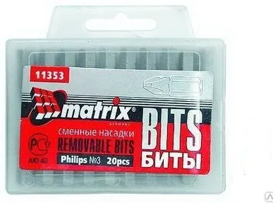 фото Биты РН2*25мм сталь 45Х, 20 шт., в пласт. боксе MATRIX 11352