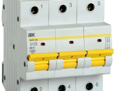 фото Выключатель автоматический модульный 3п D 125А 15кА ВА47-150 IEK MVA50-3-125-D
