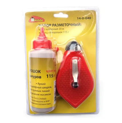 Фото №0 Набор разметочный, 2 предмета: шнур малярный 20 м, красящий порошок 115 г. (Hobbi) 14-0-040