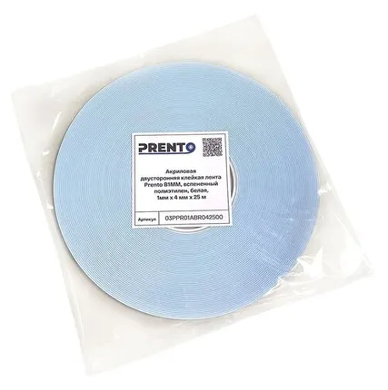 Фото №0 Акриловая двусторонняя клейкая лента Prento B1MM, вспененный полиэтилен, белая, 1мм x 4 мм x 25 м