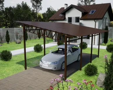 фото Односкатный навес №31 из профнастила 3,9х6,3 м