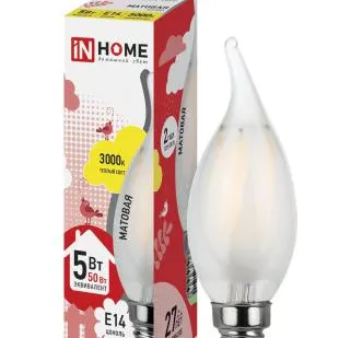 фото Лампа светодиодная LED-СВЕЧА НА ВЕТРУ-deco 5Вт 230В Е14 4000К 450Лм матовая IN HOME