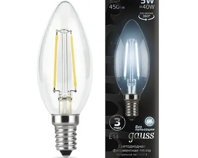 фото Светодиодная филаментная лампа Gauss Свеча 5W 450Lm 4100K E14 103801205