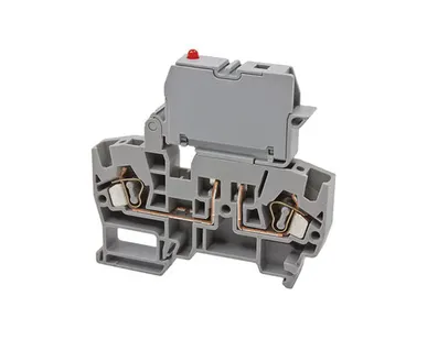 фото Klemsan Клеммник пружинный с держ. предохр. (5х20, 5х25), откид.картридж, с индикацией 24VAC, на DIN-рейку, 4 мм.кв., (бежевый); YBK ILD 24 VAC