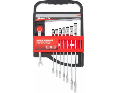 фото Набор ключей комбинированных, трещеточных 8-19 мм, 8 шт., Matrix, 1 шт