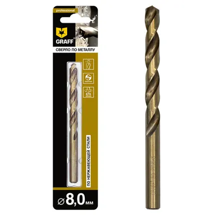 Фото №0 Сверло GRAFF Р6М5К5 по нержавеющей стали, 8.0мм