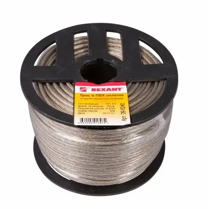 Фото №0 Трос стальной в ПВХ изоляции d4.0мм (уп.100м) Rexant 09-5240