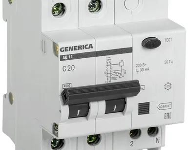 фото Выключатель автоматический дифференциального тока 2п 20А 30мА АД12 GENERICA IEK MAD15-2-020-C-030