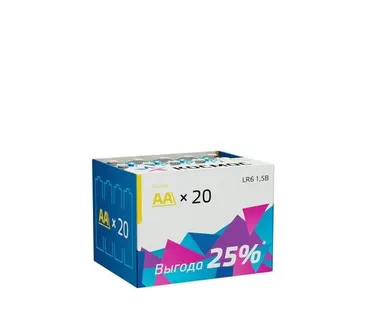 фото Элемент питания алкалиновый LR LR6 (уп.20шт) Космос KOCLR620BOX
