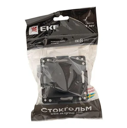 Фото №2 Розетка 1-м СП Стокгольм 16А IP44 с заземл.защ. шторки с крышкой механизм черн. PROxima EKF EZR16-028-10-44