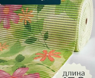 фото Коврик для ванной и туалета напольный из вспененного ПВХ 65 х 150см цветы розовые в листве VK22002