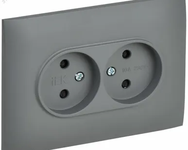 фото SKANDY Розетка 2-местная без заземления с защитными шторками 10А в сборе SK-R09Gr серый IEK