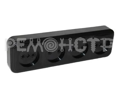 фото Розетка 4-х местная открытой установки без з/к RA 16-464 черный Викинг SVET (1/35)