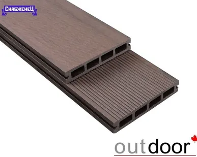 фото Террасная доска из ДПК Outdoor "Velvet Industrial" цвет: Коричневый Микс, 150x25 мм, вельвет/шлиф. (цена м2)