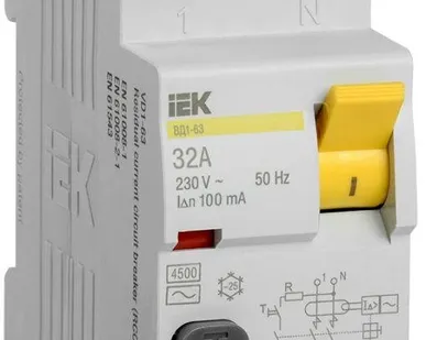 фото Выключатель дифференциального тока (УЗО) 2п 32А 100мА тип AC ВД1-63 IEK MDV10-2-032-100