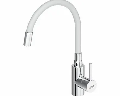 фото смеситель для кухни DORFF Logic гибкий нержавейка белый