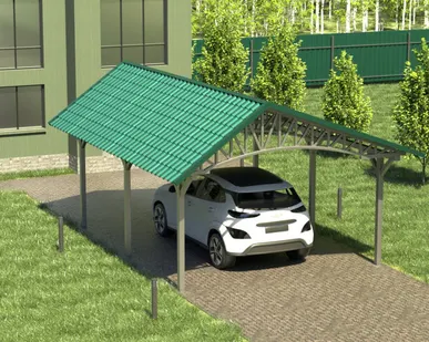 фото Двускатный навес №20 из металлочерепицы 4,5х6,3 м