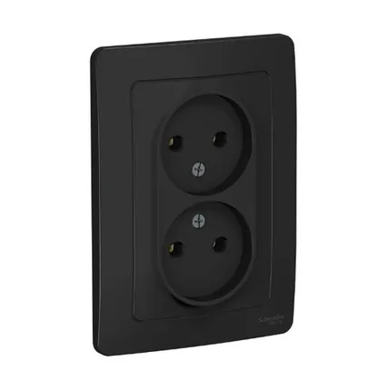 Фото №0 Schneider Electric Розетка 2-м СП Blanca 16А IP20 250В без заземл. без защ. шторок антрацит BLNRS000026 Schneider Electric