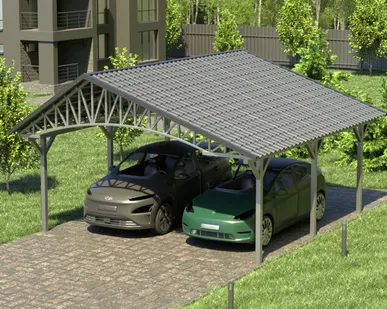 фото Двускатный навес №20 из металлочерепицы 5,5х6,3 м