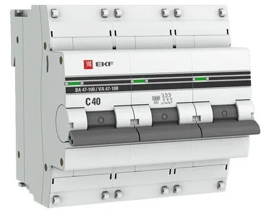 фото Выключатель автоматический модульный 3п C 40А 10кА ВА 47-100 PROxima EKF mcb47100-3-40C-pro