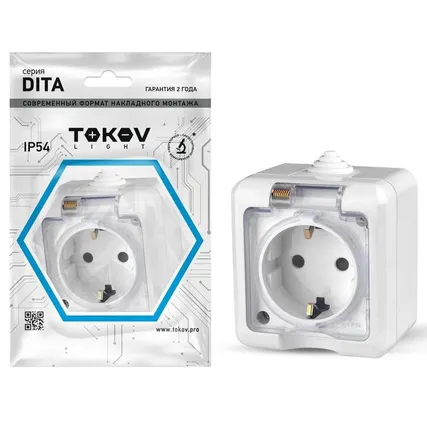 Фото №0 Розетка 1-м ОП Dita 16А IP54 250В с заземл. с прозрачн. крышкой бел. TOKOV LIGHT TKL-DT-R1Z-C01T-IP54