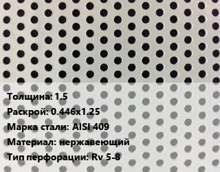 фото Лист перфорированный 1.5 0.446х1.25 Марка: AISI 409 нержавеющий Rv 5-8