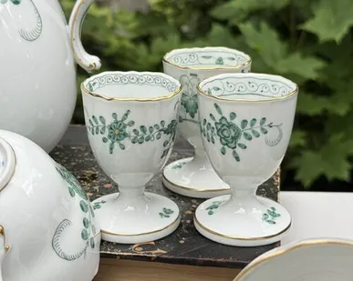 фото Подставка под яйцо Meissen Индийская живопись зеленая 1951 г. Германия