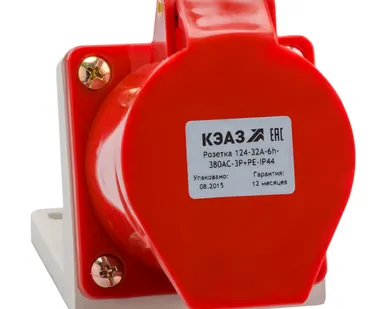 фото Розетка 114 16А 380В AC 3P+PE 6ч для монтажа на поверхность IP44 КЭАЗ 222754