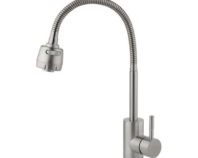 фото Смеситель для кухни AQUEDUC 345319, гибкий излив,нержавеющая сталь