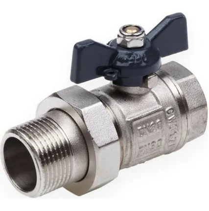 Фото №0 Кран шаровой 3/4 дюйма, рукоятка бабочка, прямой, американка, Aqualink 01168