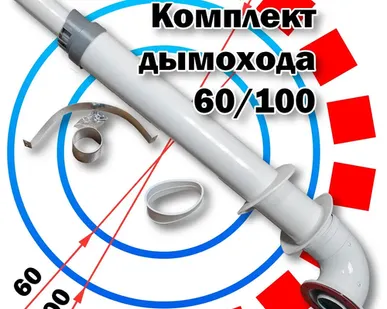фото Комплект коаксиального дымохода 60/100 мм Универсальный Антилед CAMINO, для газовых котлов