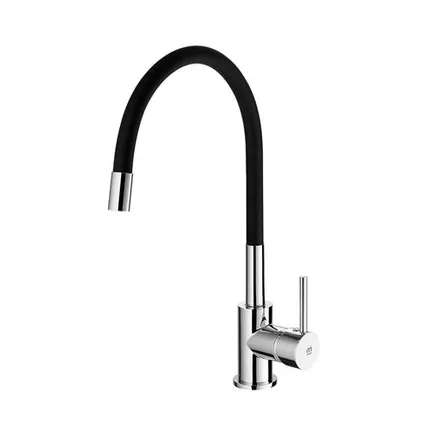 Фото №0 Смеситель для кухни Meal с гибким изливом, хром-черный, крепление гайка, Milardo