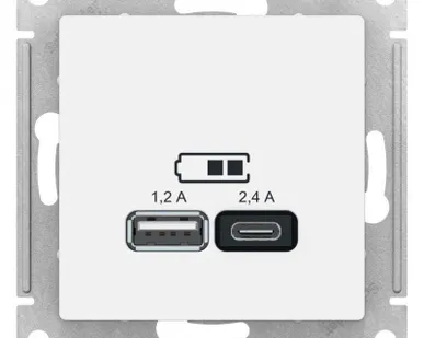 фото Механизм розетки USB AtlasDesign A+С 5В/2.4А 2х5В/1.2А бел. SchE ATN000139
