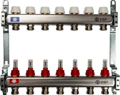 фото Коллектор из нержавеющей стали с расходомерами 7 вых. STOUT