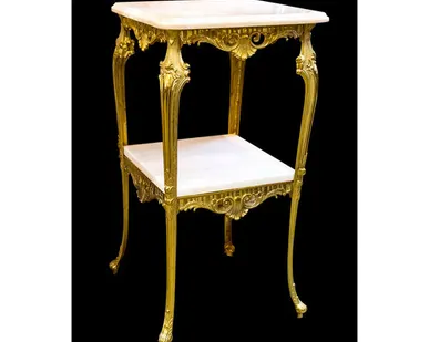 фото Столик квадратный, 2 яруса Olympus Brass 801 GAMP античное золото, розовый мрамор 801 GAMP