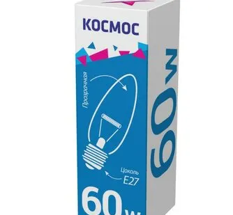 фото Лампа накаливания Свеча 60Вт E27 прозр. Космос LKsmSCnCL60E27v2