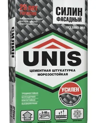 Фото №0 СИЛИН ФАСАДНЫЙ цементная штукатурная 25 кг(ЮНИС)(1п-48) и/х