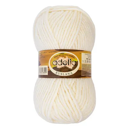 Фото №0 Пряжа ADELIA "RUSLANA" 75% акрил, 25% шерсть 100 г 100 м №01 молочный