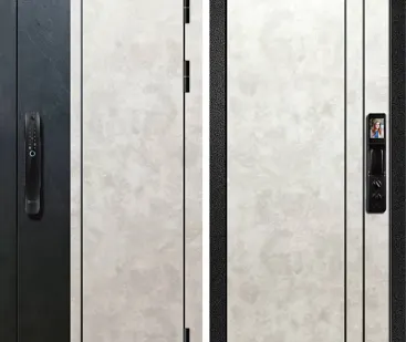 фото СЕЙФ-ДВЕРИ ОРФЕЙ-711 (Биометрия/Букле черный) Бетон Лофт бежевый + Лофт черный