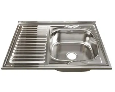 фото Мойка 60х80 (0,8мм) правая глубина 180 мм выпуск с сифоном 3 1/2